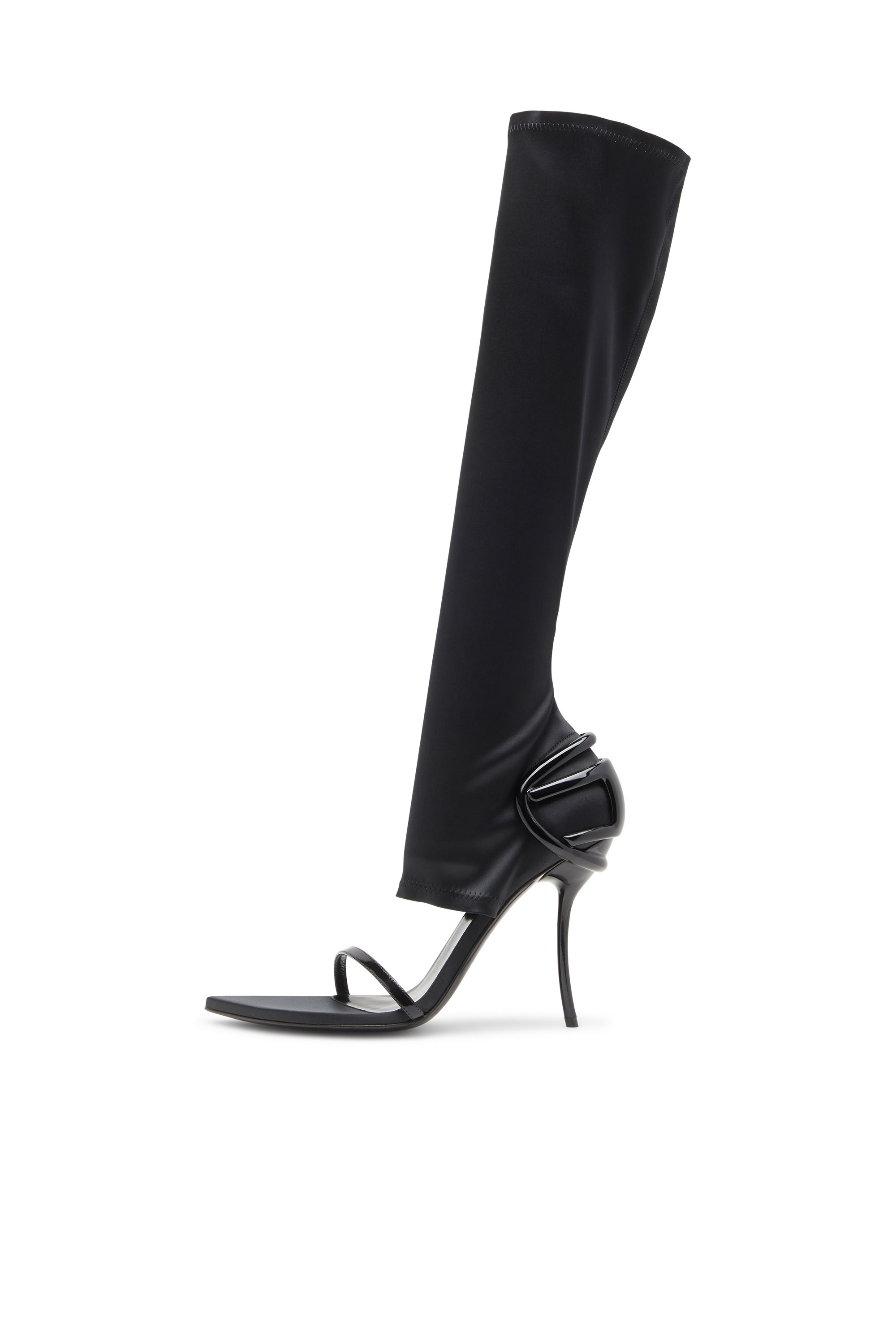 Diesel - D-TEN&HALF SDL KB, Woman's D-Ten&Half-Stiletto knee boot sandals in stretch satin in Black - 2